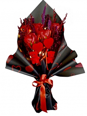 Parlayan Kırmızı Gül ve Ayıcık Buketi