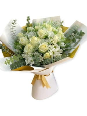 Beyaz Gül Papatya Tasarım Buket 