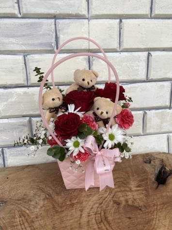 Gül ve Papatya Çantası Ayıcıklı